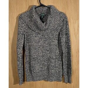 LRL Ralph Lauren Jeans Co Pullover Knit Sweater Cowl Neck Black Tan Women's Sm